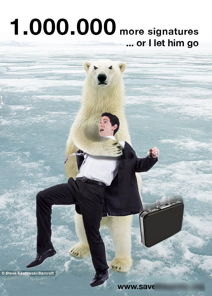 Polar bear strangling a business person