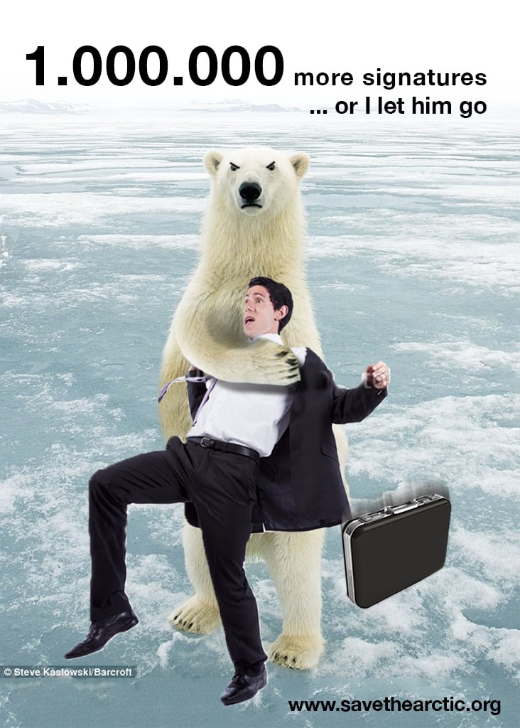 Polar bear strangling a business person
